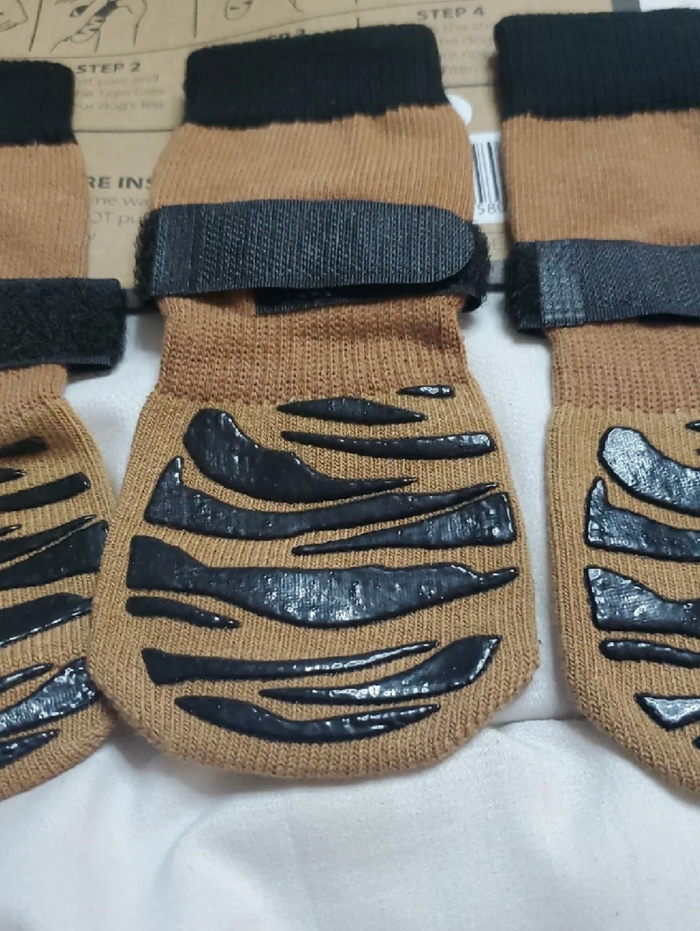 Dog Non-Slip Recovery Socks in Tan & Black - Secure Velcro Straps